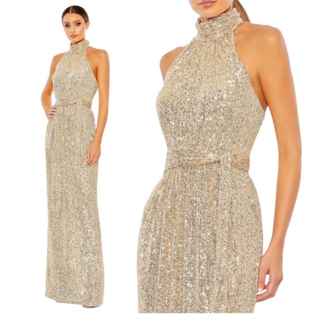 Mac Duggal Gold Sequin Maxi Dress